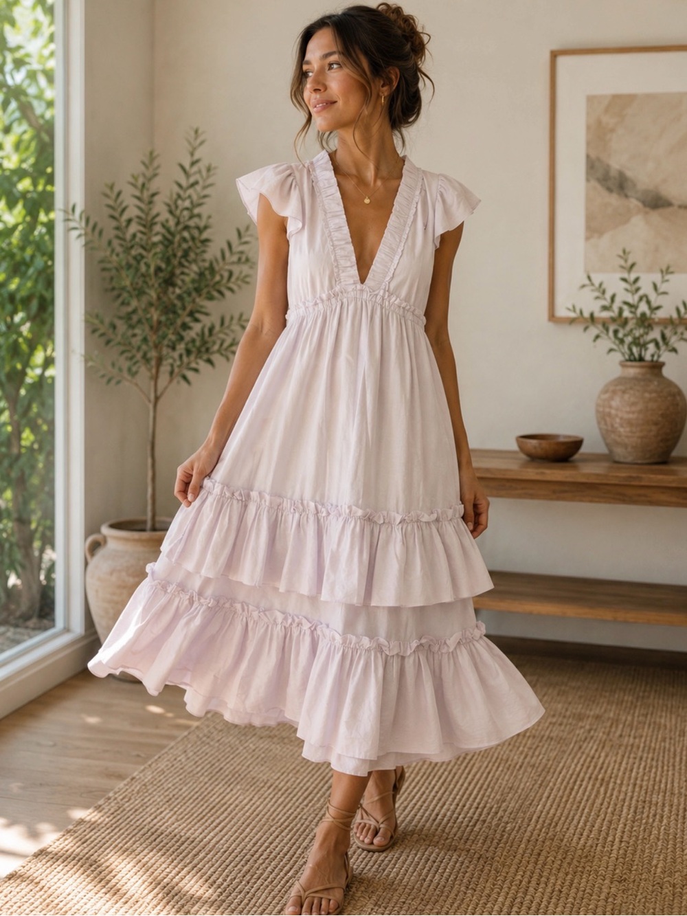 Marc Jacobs Light Lavender Ruffled Tiered Midi Dress